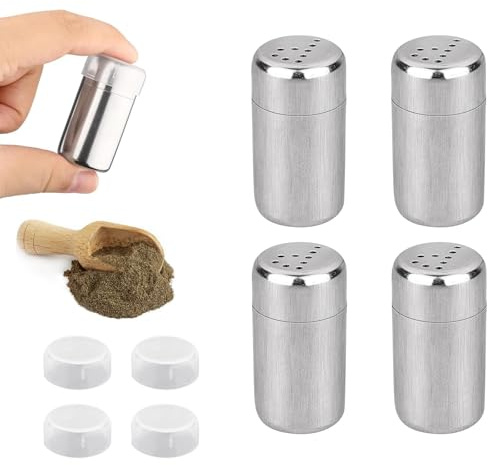 LUHOCIY 4 Stück von 5 ml Salzstreuer, Edelstahl mit Löchern und Deckeln, geeignet für Restaurants, Outdoor-Camping, Grillen, Haushalt Aromen