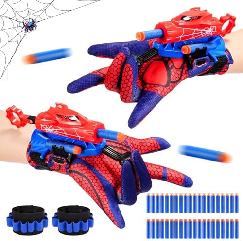 Braxel Spid-er Spielzeug ab 3-8 Jahre Junge, 2 Set Spid-er Netzwerfer Handschuhe Kinder Geschenk Junge 3 4 5 6 7 Jahre Kinderspielzeug ab 3-10 Jahre Ostergeschenke Kinder Outdoor Spielzeug