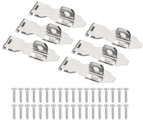 PATIKIL Door Lock Hasp Latch 2.2 Inch, 6 Pcs Stainless Steel Safety Hasp Lock Clasp Hinge Packlock with Screws for Door Gate Cabinet Closets, Silver