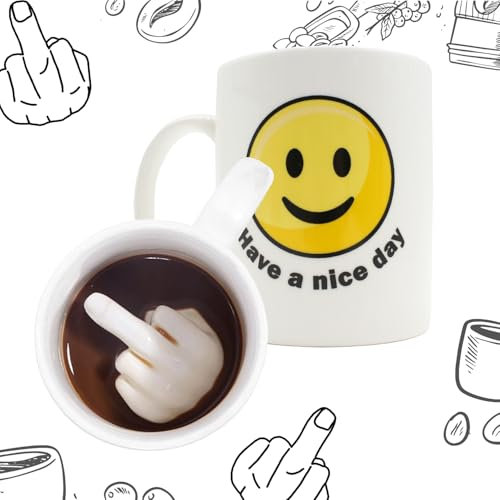 Mad Monkey Tasse Doigt d'honneur – Cadeau amusant pour les collègues et les amis – Tasse Doigt d'honneur comme message caché – Tasse Doigt d'honneur pour bien commencer la journée