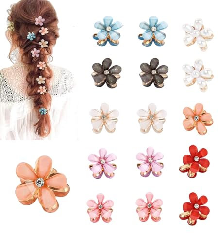Mini Blumen Haarspangen, mehrfarbig, Set mit 16 Stück