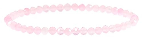 LAKADA Echtes Rosenquarz Edelstein Armband mit facettierten 4mm Perlen Heilstein Schutzstein Edelsteinarmband Glücksbringer Talisman Geschenk (Rosenquarz, 18CM)