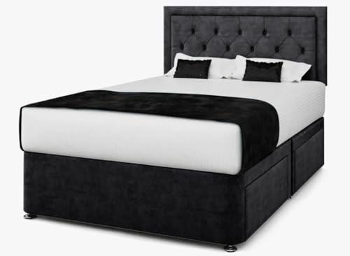 DBS Rio Chesterfield Diwan-Bett + Memory-Federkernmatratze + 61 cm Kopfteil (Schwarz, Kingsize-Bett (UK-Standard), keine Schubladen)