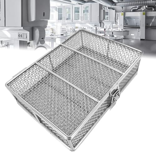 Sterilisationskorb aus Edelstahl mit Deckel, perforierte 3 mm Mesh-Tabletts für Orthopädie und HNO-Instrumente, 30 x 20 x 7 cm