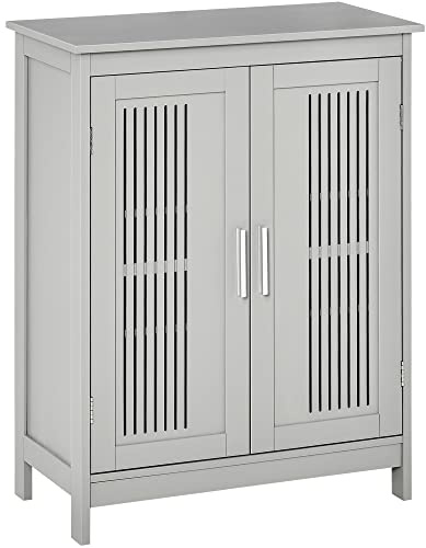 kleankin Narrow Bathroom Cabinet, Slim Bathroom Storage Unit with Adjustable Shelves, Freestanding Storage Cupboard 60 x 30 x 80 cm, Grey