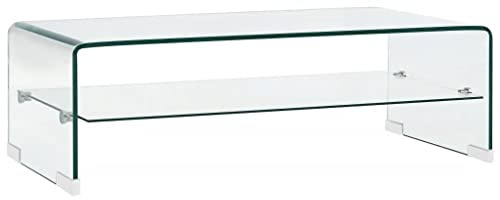QJBSAVVA Table basse transparente 98 x 45 x 31 cm en verre de sécurité trempé avec étagère