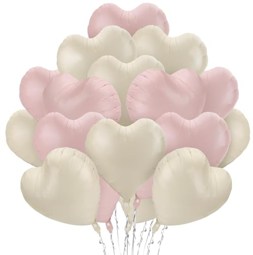 Ballons en Aluminium Coeur 24 Pièces, Ballon en Forme de Cœur Rose Clair Crème de 18 Po, Kit de Décorations de Ballon à Hélium pour La Saint-valentin Mariage Fiançailles Bébé Anniversaire
