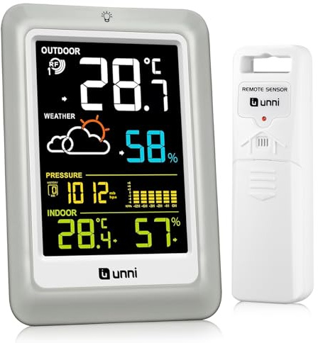 Indoor Outdoor Thermometer Wireless Weather Station with 100m Range Remote Sensor and Backlight Display (Multi)