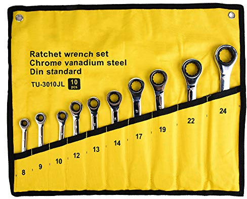 Floolinct 10pcs Ratchet Spanner Set 8-24mm Ratchet Socket Wrench Nut Tool