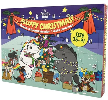 Pummeleinhorn Socken Adventskalender (Größe 35-41) – 24 Tage voller Überraschungen mit 12 Paar Socken – Weihnachtskalender für Damen & Teens – inkl. GRATIS Weihnachtspostkarte