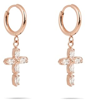 Tamaris Schmuck für Damen aus Edelstahl - Creolen mit funkelndem Kreuz im modernen Look - kombinierbarer und moderner Geschenkartikel