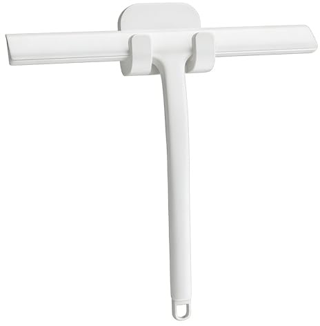 Maykafay Rasqueta Limpiacristales Ducha, Limpiacristales para Ducha, Silicona Limpia Cristales con Gancho, para Ducha, baño, Azulejos, Espejos, Ventanas, 21 cm, Blanco