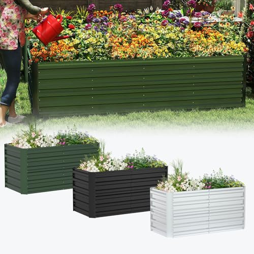 AufuN Hochbeet Verzinkter Stahl Rechteckig Gartenbeet, 300x120x58cm, Grün | Gartenbeet aus Stahl, Rostfrei & Wetterfest für Gemüse, Kräuter & Blumen – Pflanzkasten für Garten, Balkon & Terrasse
