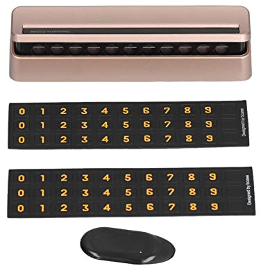Car Temporary Parking Sign Phone Number Plate Magnetic Concealed Design Durable ABS Stainless Steel Rubber Material for Household Car Interior Decoration 11.8 x 3.7 x 2.8 cm 123g (Gold)