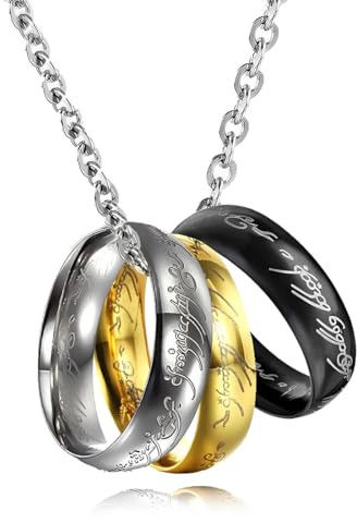 KRFWGUU 1 Stück Herr Der Ringe Ring,Schmuck Durchmesser Tungsten Ring Einzigartig Kette Mit 3 Ringen