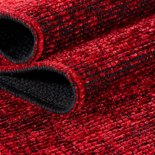 KADIMA DESIGN Moderner Teppich Uni Modern Pflegeleicht Zeitlos Waschbar Läufer Rot 80x250 cm Esszimmer Wohnzimmer Oeko-TEX rutschfest Gekettelt Flur Schlafzimmer Diele Schadstoffgeprüft | TITLIS