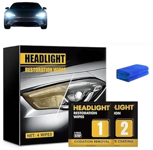 Headlight Restoration Wipes Kit,Headlight Restoration Kit,Headlight Cleaner & Protective Coating,Headlight Cleaning Wipes,Removes Oxidation & Yellowing,Restores Clarity & Shine (1 Box)