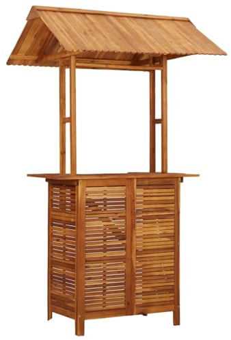 GPWERSDF Massivholz Bar Tisch mit Dach für den Außenbereich, robuster Garten Stehtisch mit Dach aus Akazienholz, Outdoor-Bartisch mit Sonnenschutz für Terrasse und Veranda