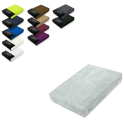 EXKLUSIV HEIMTEXTIL Frottee Spannbettlaken 90-100 x 200 cm 80% Baumwolle, 20% Polyester Öko - Tex Zertifiziert, Markenqualität, Matratzenhöhe bis 25 cm, Silber