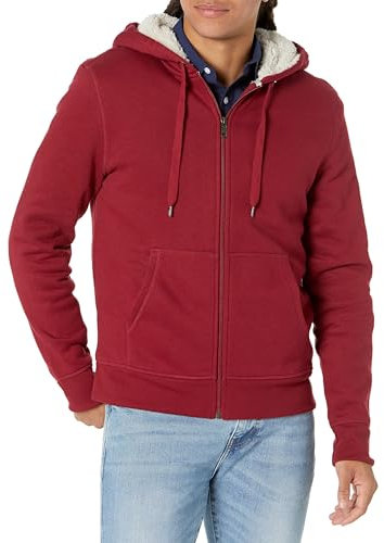 Amazon Essentials Men's Sherpa-Lined Full-Zip Fleece Hoodie, Red, XL