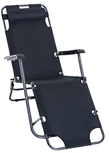 Outsunny 2 in 1 Folding Sun Lounger Reclining Garden Chair with 2-Level Adjustable Backrest, Outdoor Zero Gravity Recliner Garden Chair with Head Pillow and Armrests, Black