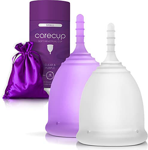 CareCup Menstrual Cup Kit - Tampon, Pad, and Disc Alternative Product - Wear for 12 Hours - Reusable Period Cup/Copa Designed with Soft Flexible Medical-Grade Silicone (2 Small Cups)
