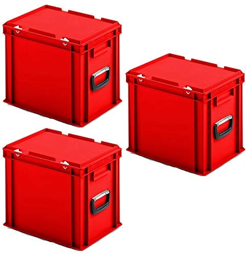 3x Euro-Stapelkoffer mit 2 Tragegriffen, PP, LxBxH 400x300x330 mm, rot