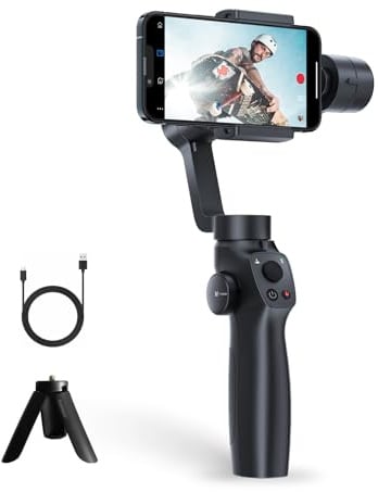 Funsnap Stabilizzatore per fotocamera per smartphone Capture 2s Stabilizzatore cardanico palmare a 3 assi Connessione Bluetooth Selfie Stick Anti-shake Alta stabilità Messa a fuoco Pull & Zoom Action