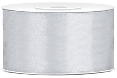 Libetui 25 Meter Satinband Silber Breite 50mm Band Schleifenband Dekoband Geschenkband Silver Weihnachtsdeko Hochzeitsdeko große Schleife 5cm