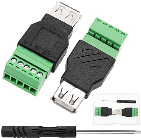VooGenzek 2 Piezas USB 2.0 Tipo A Hembra a 5 Pines Hembra Tornillo, Enchufe de interfaz Conector de terminal macho USB