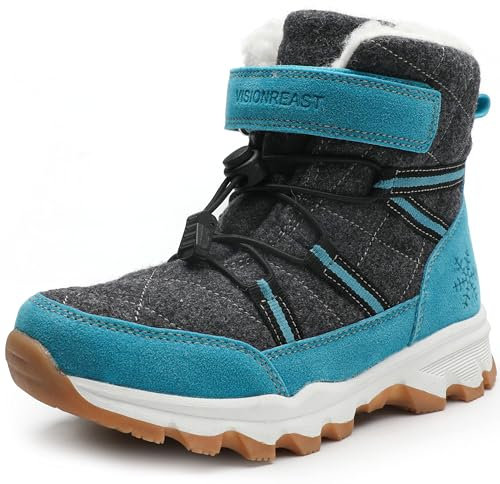 Stivali da Neve Bambini Scarpe Invernali di Lana Calde Antiscivolo Traspirante Escursionismo Scarponi da Ragazzi Blu Brillante 32