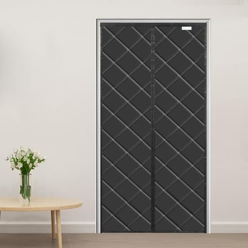 Meet Beauty Wärmeschutzvorhang Magnet für Türen, Upgrade Thermo Türvorhang Ohne Bohren, 75x190cm Isolier Schutz Vorhang, Haustierfreundlich, Wasserdicht, Winddicht, Volle Größe, Schwarz