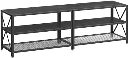 VASAGLE TV Cabinet, TV Stand for TVs Up to 70 Inches, Entainment Centre with Storage Shelves, 63 Inches Width, Steel Frame, for Living Room, Bedroom, Charcoal Grey and Ink Black LTV095B22