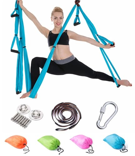 Yogatuch Zum Aufhängen Yoga Hängematte Set Aerial Hängematten Hammock Swing Therapieschaukel Schaukeltuch Yogagurt Hängetuch Inversion (Himmelblau)