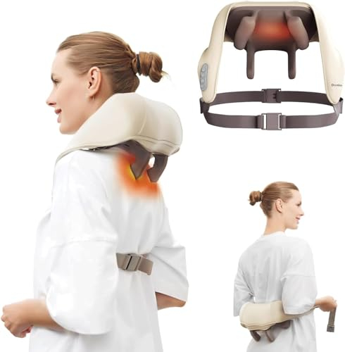 DamKee Masseur de Cou, d'épaules et de dos Avec Chauffage – Masseur de Cou Sans Fil pour Soulager la Douleur Des Tissus Profonds, Oreiller de Massage 5D, Masseur Shiatsu, Cadeau pour Maman, Papa