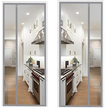 Eejovative Summer Insect Protection Door Curtain, 195 x 205 cm, Insect Repellent, Tear-Resistant, Right/Left Opening, Adhesive Installation Without Drilling, Grey