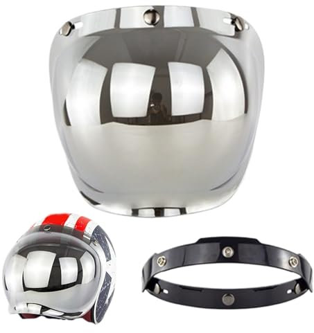 Motorcycle Helmet Visor, 3-Snap Open Face Motorcycle Helmet Shield, Retro Flip up Motorcycle Face Shield, Motorcycle Bubble Mirror Visor Auto Accessory