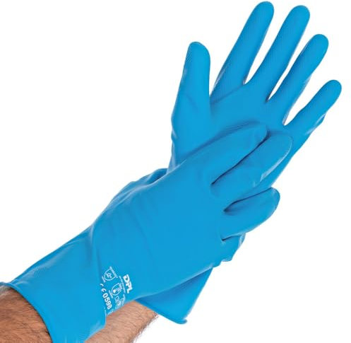 FRANZ MENSCH 1 Stück Chemikalienschutzhandschuhe Satin Blue | Latex, Packung, blau, 8/M, L: 30cm, Chemikalien Schutz Handschuhe, Chemie Handschuhe