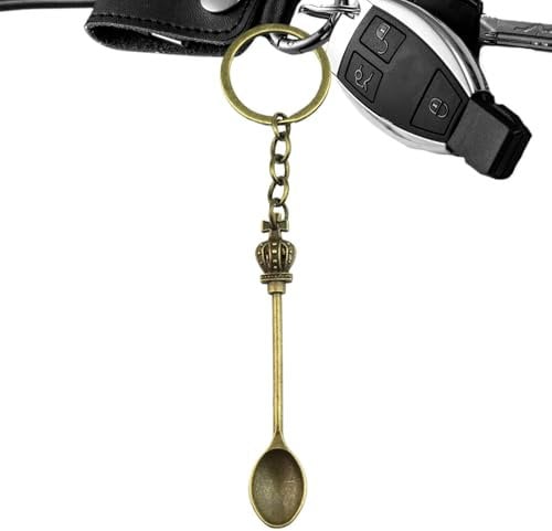 Tiny Spoon Keychain - Metal Little Spoon Keyrings | Crown Teaspoon Pendant | Vintage Keychain with Spoon | Kitchen Teaspoon Charm for Women Girls Hand Bag Pouch Birthdays Christmas