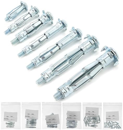 QWORK® 68 Stück Hohlraum-Metalldübel, M8/M11/M13, Hohlraumdübel aus Verzinkter Stahl für leichte bis mittelschwere Lasten