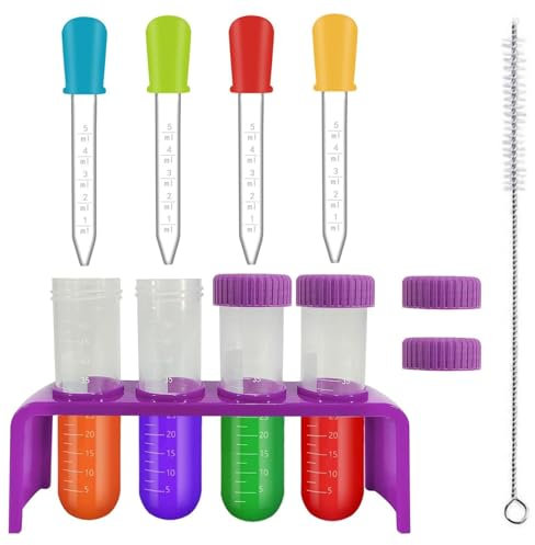 Toyhood 10pcs Science Kits Potion Making Kit, 4 Set Dropper Pipettes with Stand, Plastic Test Tubes Dropper, with Cleaning Brush for Creative Science Experiments Kids Educational Toy