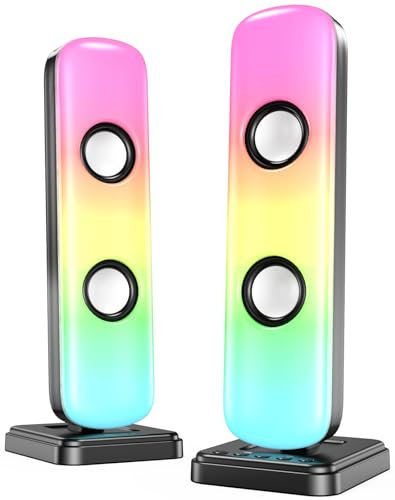 NJSJ Computer Speakers for Desktop, 20W Hi-Fi Stereo Gaming Speakers with Bluetooth & 3.5mm Aux-in Connection, Controllable RGB Lights, AC Adapter Powered PC Speakers for Laptop, Monitors, Phones, TV