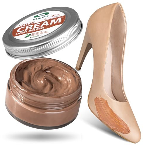 SULPO Crème pour chaussures - Noir - Crème cirage pour chaussures - Baume pour cuir lisse - À base d'eau - Rafraîchit la couleur - Soin du cuir véritable et cuir synthétique - 50 ml (marron clair)