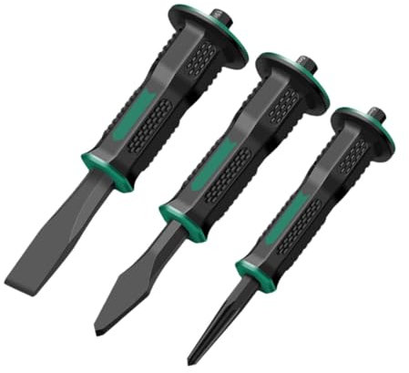FewNvWa 3X Rock Chisel Set with Hand Protection Hand Tools for Brick Stone Mortar