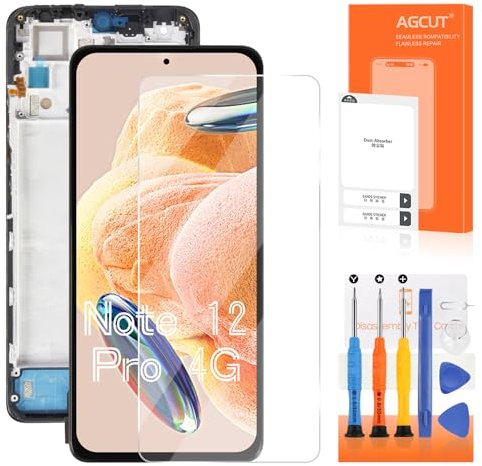 AGCUT Pantalla LCD de 6,67 pulgadas para Xiaomi Redmi Note 12 Pro 4G LCD Display para Redmi Note 12 PRO 4G 2209116AG Touch Screen Digitizer Repuesto Assembly + Reparación Herramientas + Marco (negro)