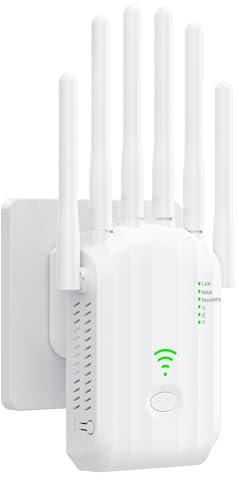 Répéteur WiFi Puissant, Amplificateur de Signal WiFi, 6 antennes, Couvrant Une superficie de1200m²,2 Ports LAN,pour la Maison et Le Bureau,Plug-and-Play (U20)