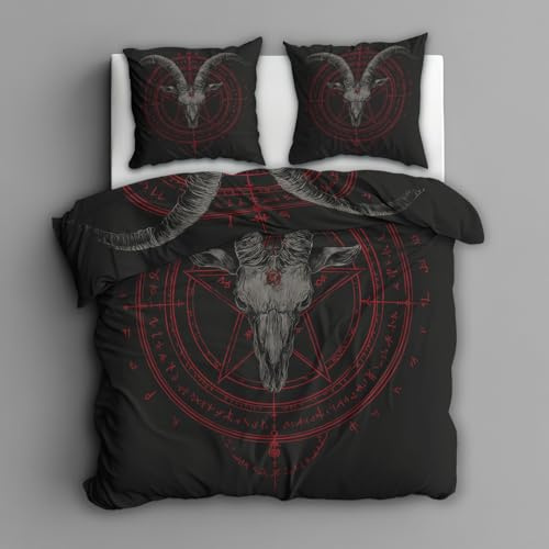 Generisch Mikrofaser Bettwäsche 140x200 Baphomet Gothic 2tlg - Pentagramm Satanische Dämo Wendebettwäsche Deko, Weiche Bügelfreie Bettbezug mit Reißverschluss, 1 Kissenbezug 70x90 AE7