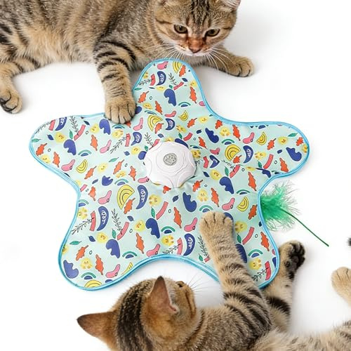 Calenxy Interaktives Katzenspielzeug mit Federautomatik, Katzenspielzeug Selbstbeschäftigung, Elektrisch Cat Toys, Aufladbar Spielzeug für Katze mit Federn (Gelb)