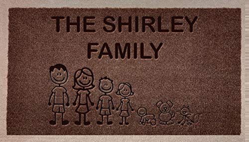 ARTISAN KISS Personalised Laser Engraved Nylon Washables Family Door Mat 70cmx40cm (Add your own text) (Dark Brown Fam)