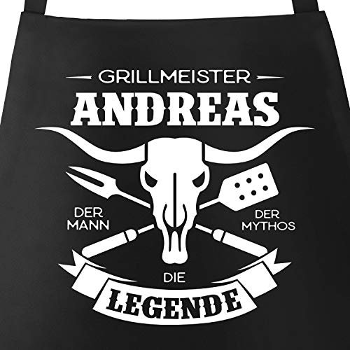 MoonWorks® Grill-Schürze für Männer mit Spruch personalisierbar Grillmeister eigener Name die Legende Grillen Geschenk Baumwoll-Schürze Küchenschürze schwarz unisize